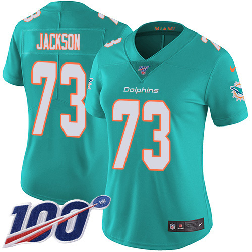 Nike Miami Dolphins #73 Austin Jackson Aqua Green Team Color Women Stitched NFL 100th Season Vapor Untouchable Limited Jersey